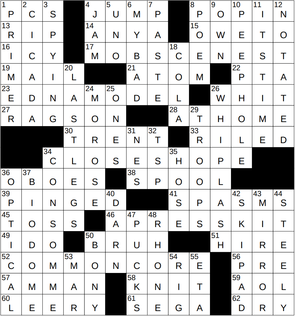 0116 25 NY Times Crossword 16 Jan 25 Thursday NYXCrossword