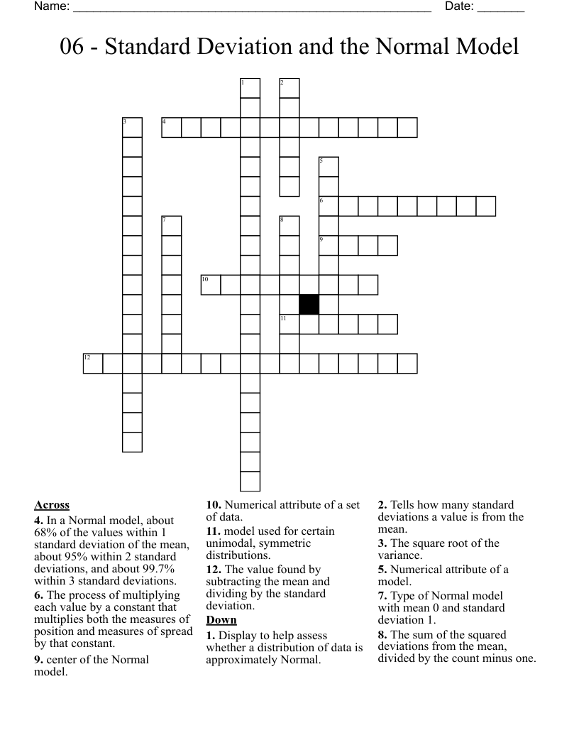06 Standard Deviation And The Normal Model Crossword WordMint
