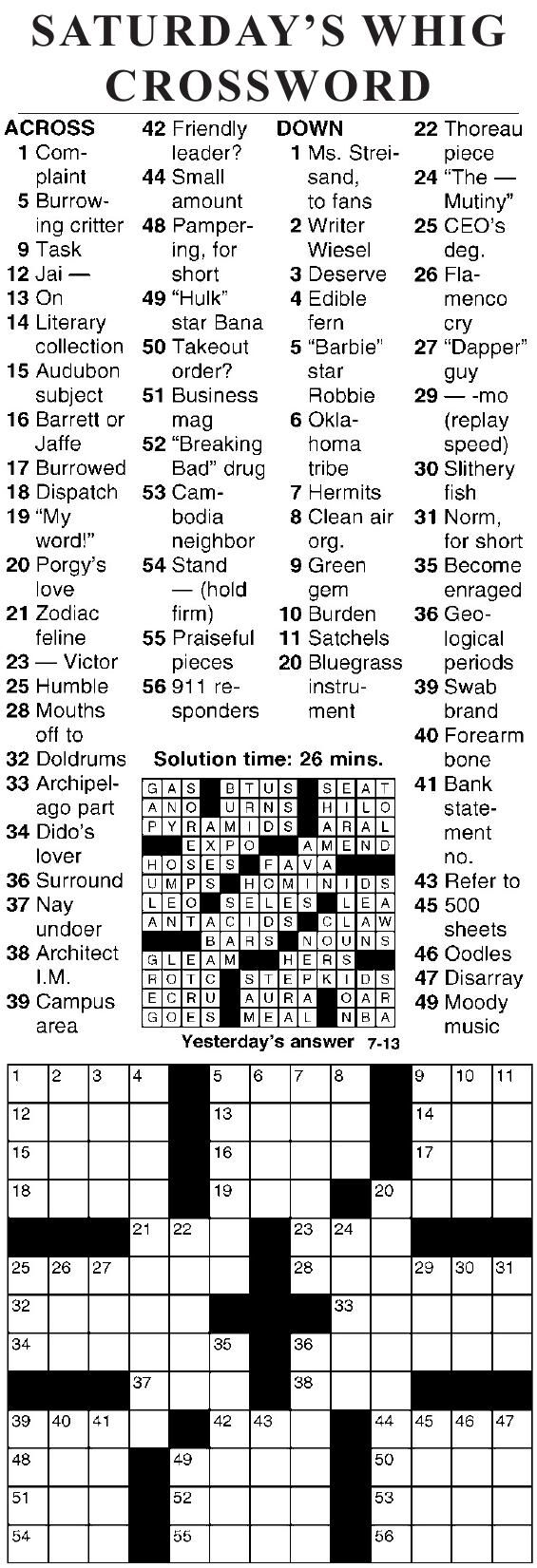 0713 Crossword Crosswords Cecildaily