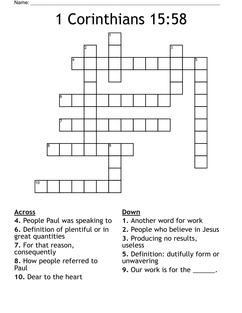 1 Corinthians 15 58 Crossword WordMint 1 Corinthians 15 58 Crossword WordMint