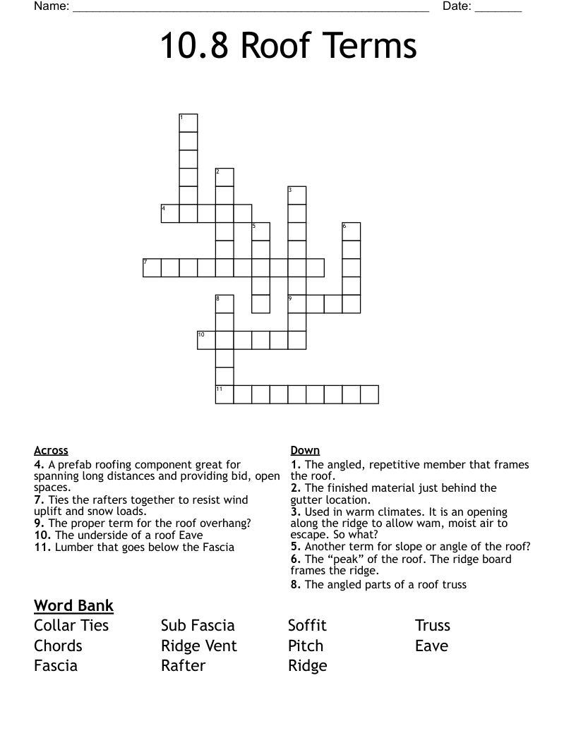 10 8 Roof Terms Crossword WordMint