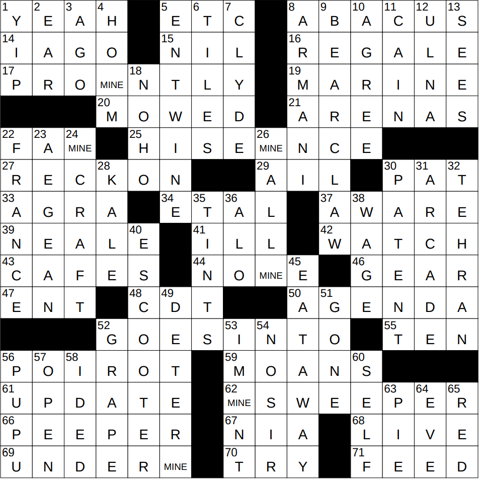 1002 25 NY Times Crossword 2 Oct 25 Thursday NYXCrossword