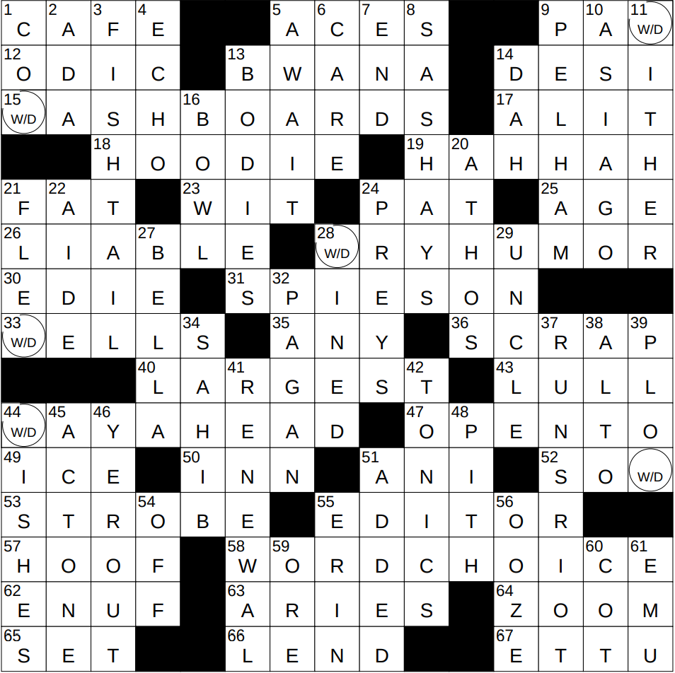 1010 24 NY Times Crossword 10 Oct 24 Thursday NYXCrossword