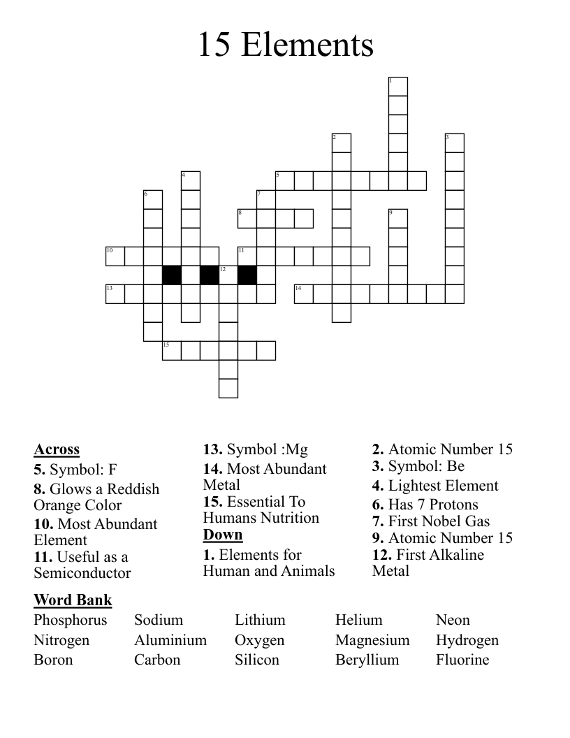15 Elements Crossword WordMint