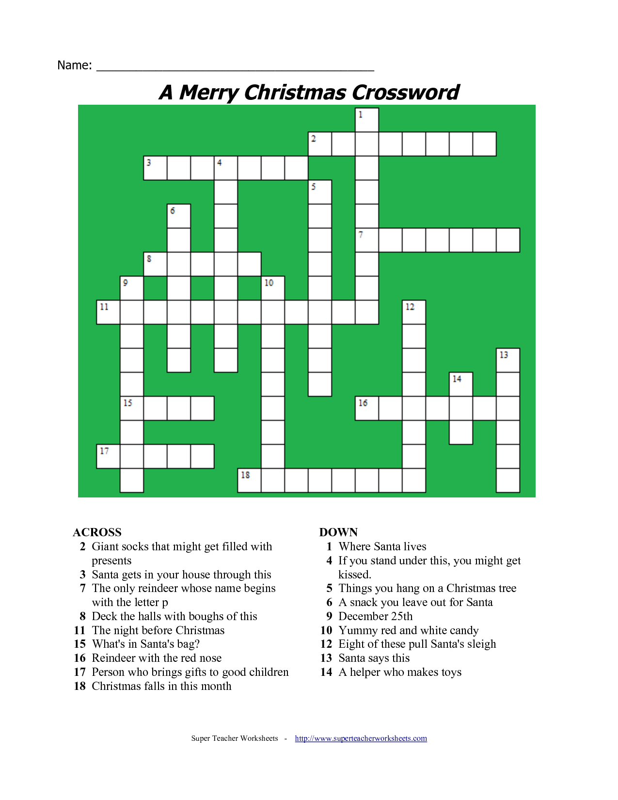 christmas crossword puzzles