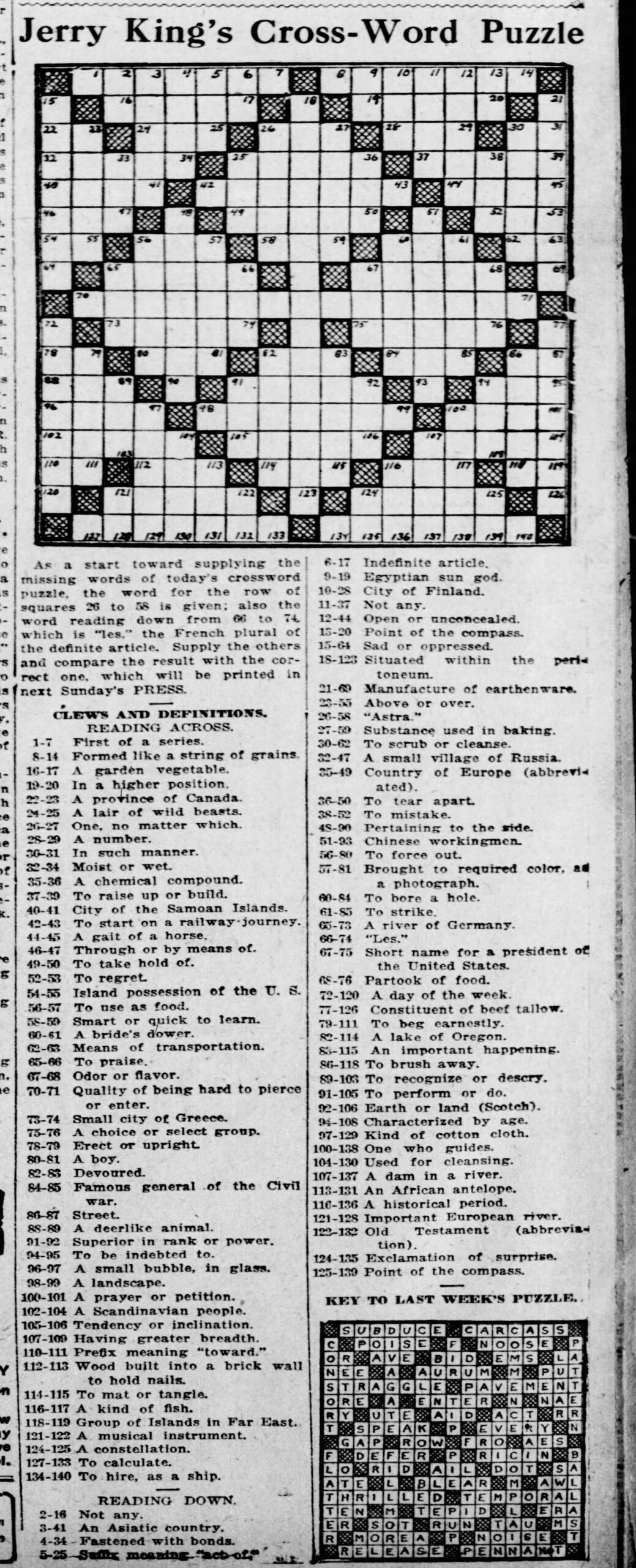 1921 The Year In Crosswords T Campbell s Grid