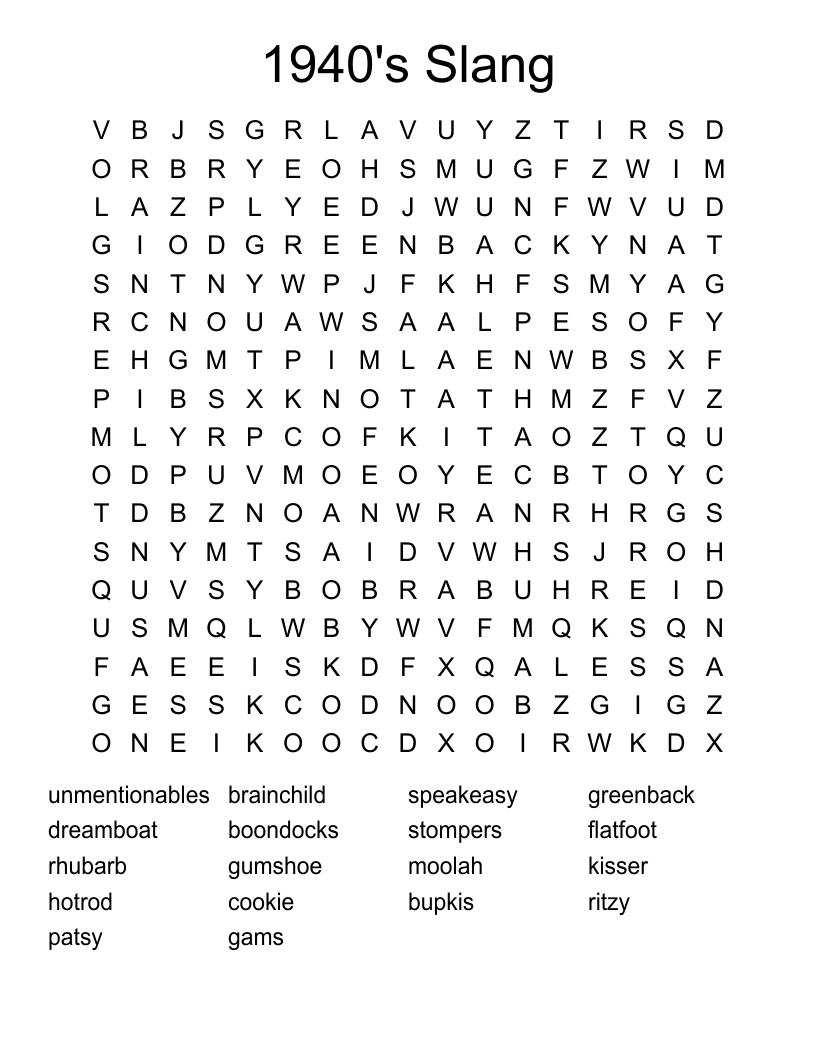 1940 s Slang Word Search WordMint 1940 s Slang Word Search WordMint