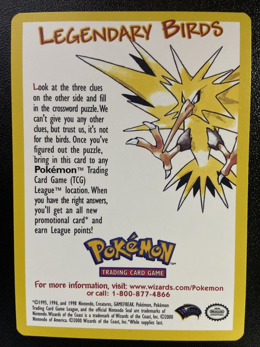 2002 Pok mon League Legendary Birds Clue Card Crossword Promo Zapdos Near Mint EBay 2002 Pok mon League Legendary Birds Clue Card Crossword Promo Zapdos Near Mint EBay