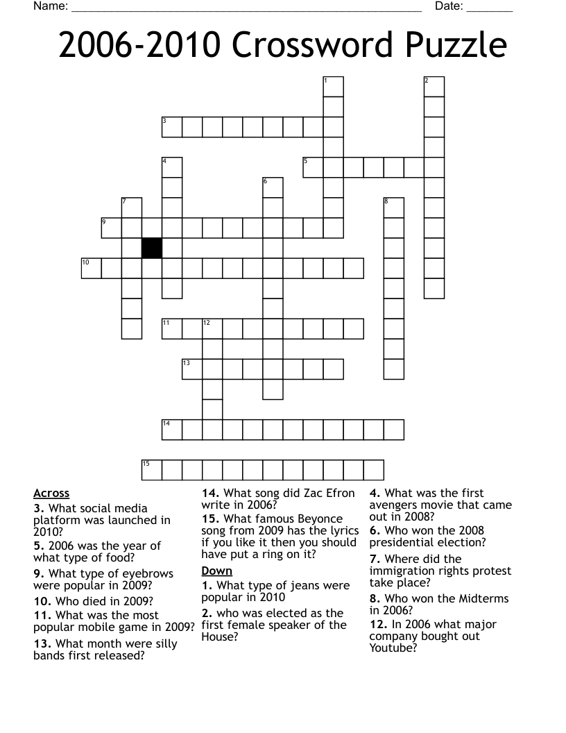 2006 2010 Crossword Puzzle WordMint