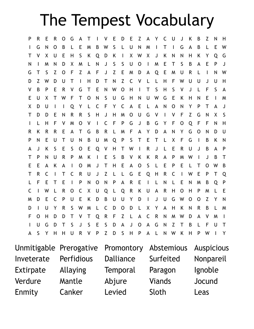 25 Vocabulary Words The Tempest Word Search WordMint 25 Vocabulary Words The Tempest Word Search WordMint
