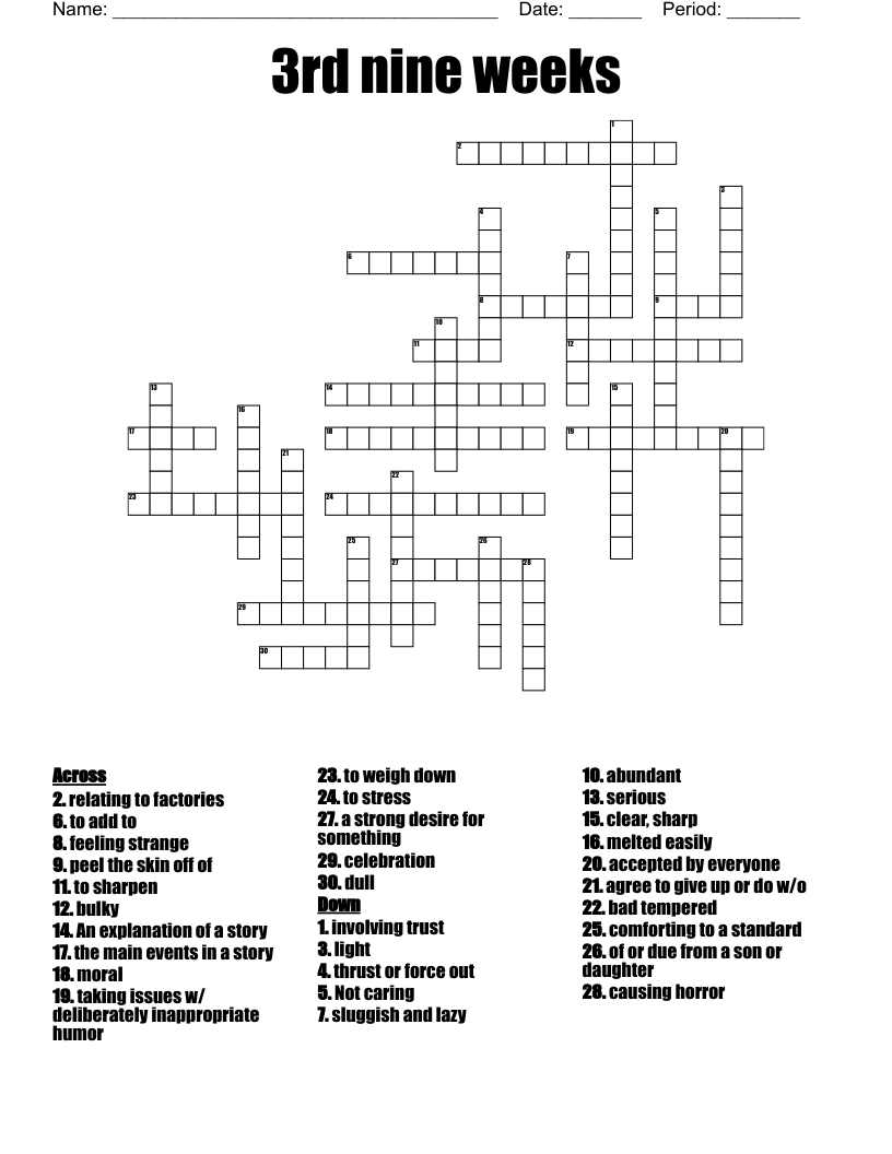 3rd Nine Weeks Crossword WordMint
