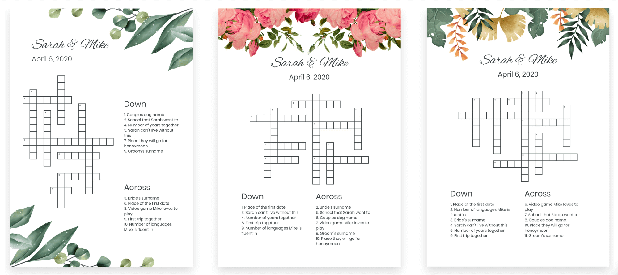 50 Clues Ideas For Your Wedding Crossword Puzzle Perfect Crosswords Blog