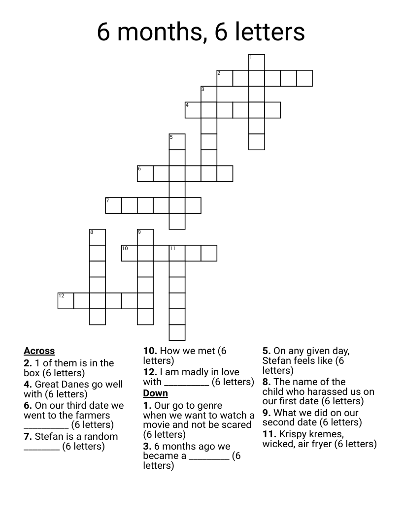 6 Months 6 Letters Crossword WordMint 6 Months 6 Letters Crossword WordMint