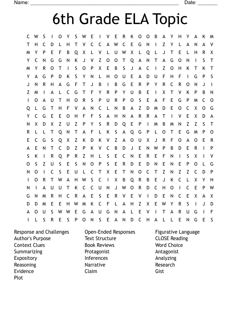 6th Grade ELA Topic Word Search WordMint 6th Grade ELA Topic Word Search WordMint