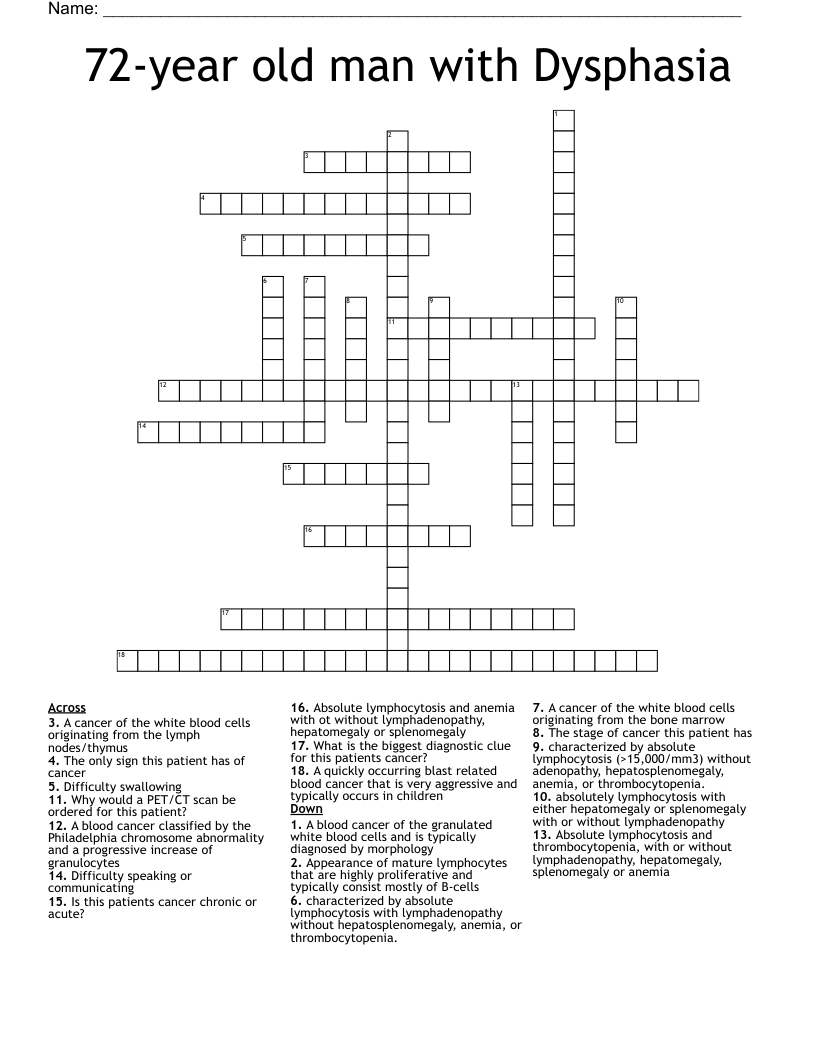 72 year Old Man With Dysphasia Crossword WordMint