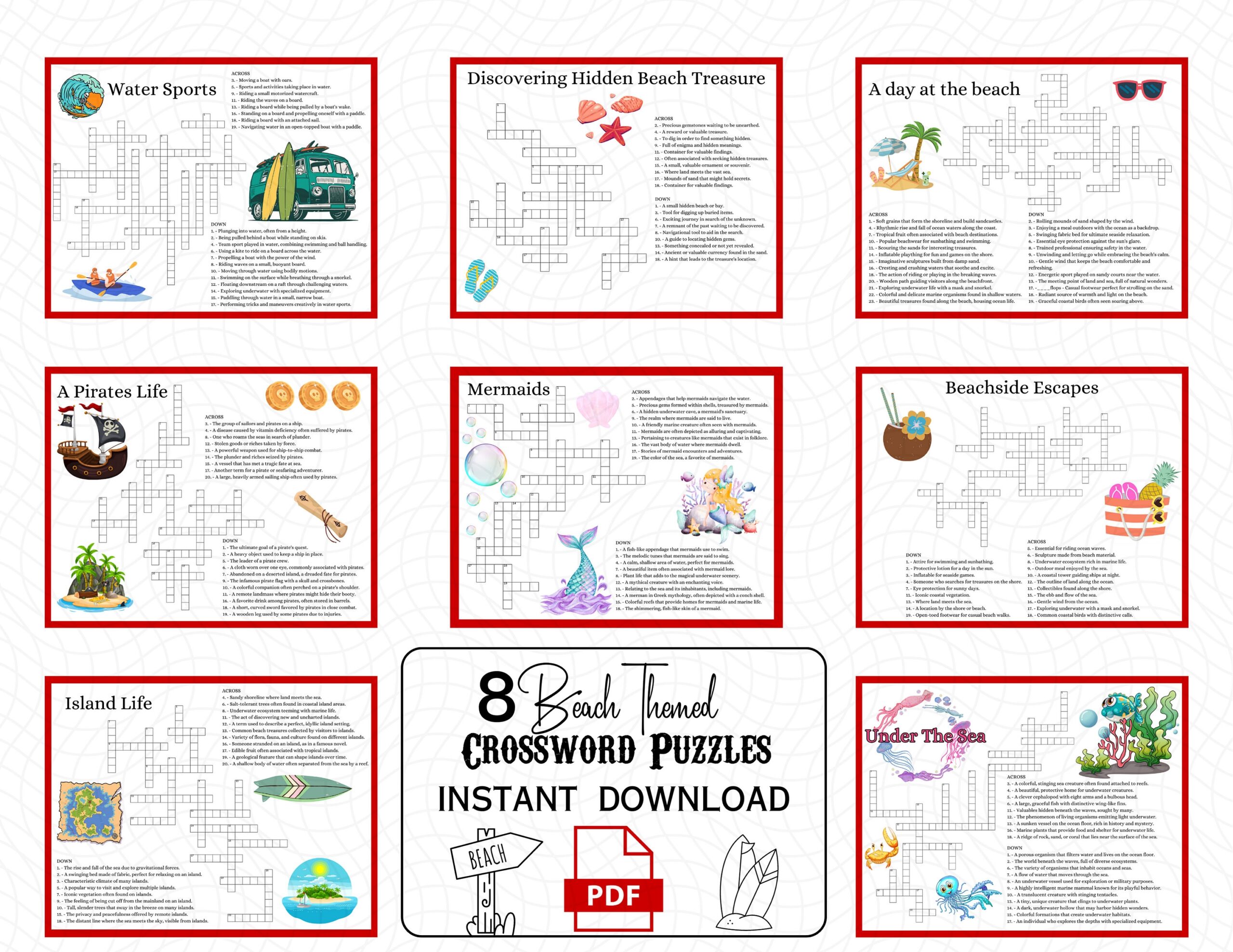 8 Sea Lovers Crossword Puzzles PDF Instant Download Etsy