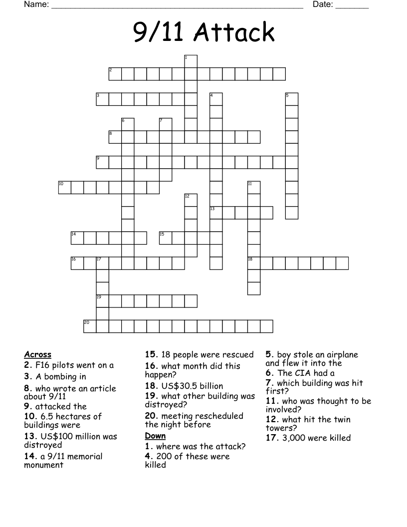 9 11 Attack Crossword WordMint 9 11 Attack Crossword WordMint