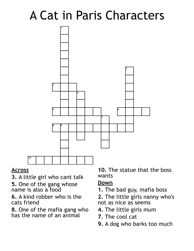 A Cat In Paris Characters Crossword WordMint