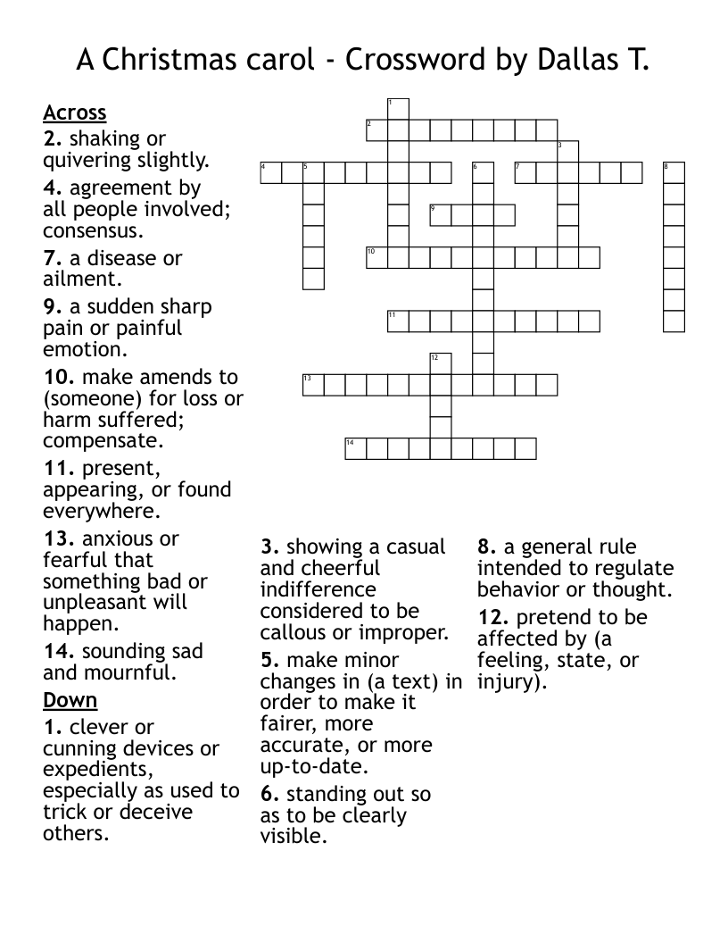 A Christmas Carol Crossword By Dallas T WordMint