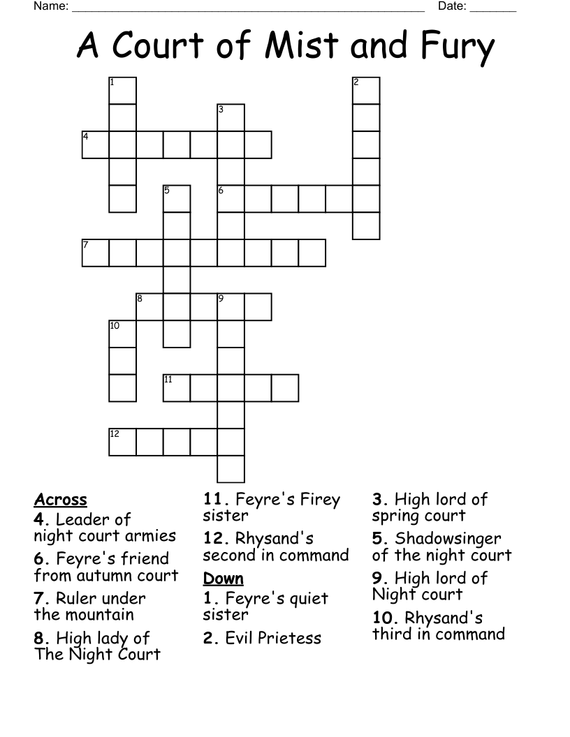 A Court Of Thorns And Roses Crossword WordMint A Court Of Thorns And Roses Crossword WordMint