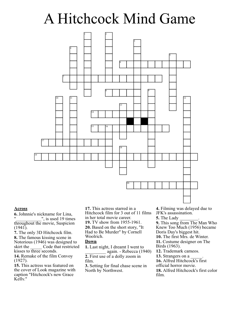 A Hitchcock Mind Game Crossword WordMint