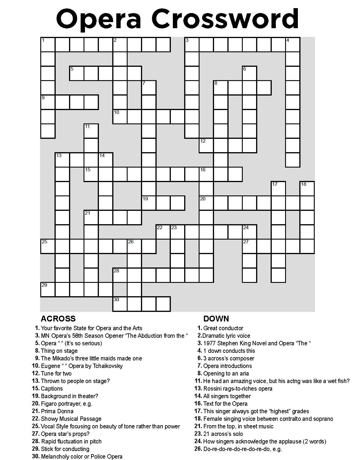 A Little Fun MN Opera Crossword Minnesota Opera Minnesota Opera