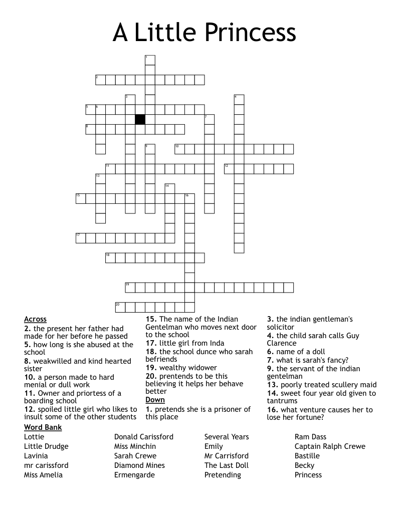 A Little Princess Crossword WordMint A Little Princess Crossword WordMint