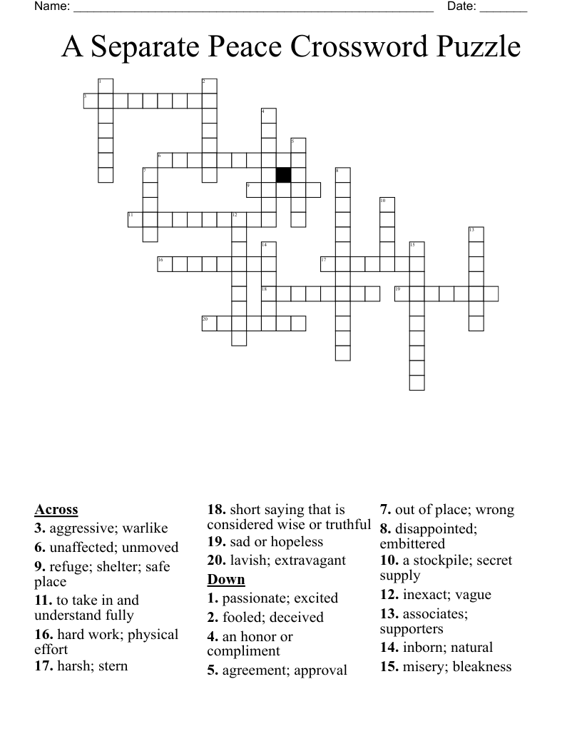 A Separate Peace Crossword Puzzle WordMint A Separate Peace Crossword Puzzle WordMint