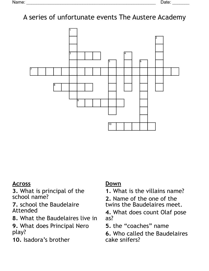 A Series Of Unfortunate Events Crossword WordMint