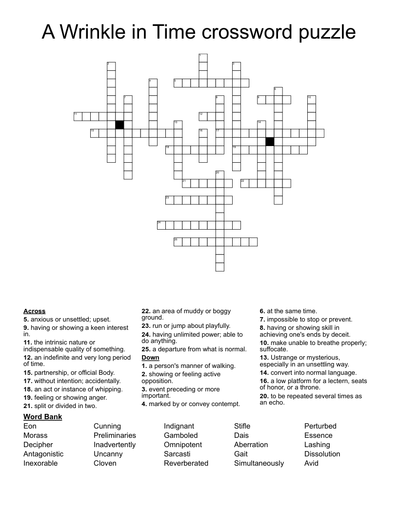 A Wrinkle In Time Crossword Puzzle WordMint A Wrinkle In Time Crossword Puzzle WordMint