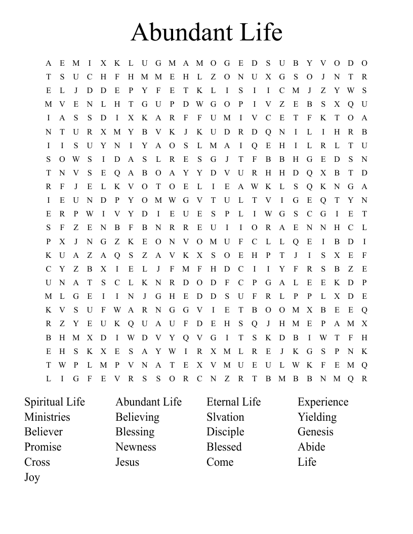 Abundant Life Word Search WordMint
