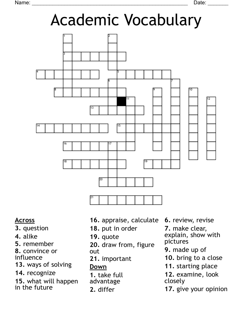 Academic Vocabulary Crossword WordMint Academic Vocabulary Crossword WordMint