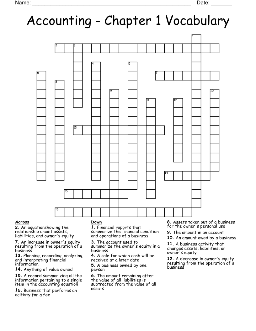 Accounting Chapter 1 Vocabulary Crossword WordMint Accounting Chapter 1 Vocabulary Crossword WordMint