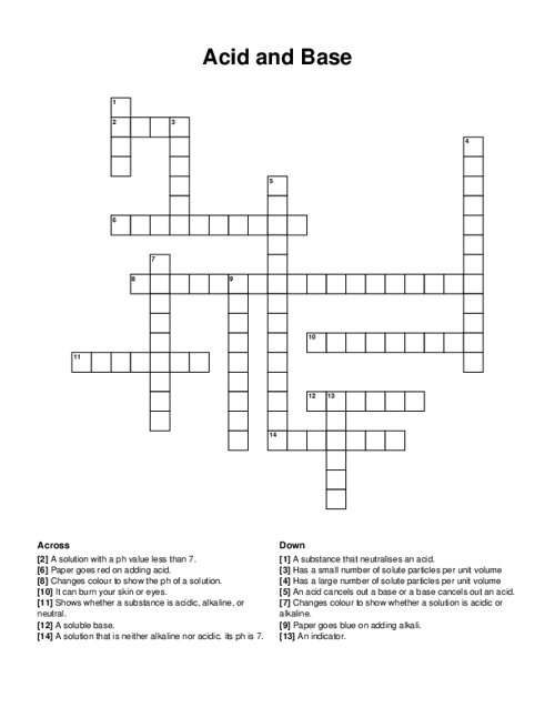 Acid And Base Crossword Puzzle