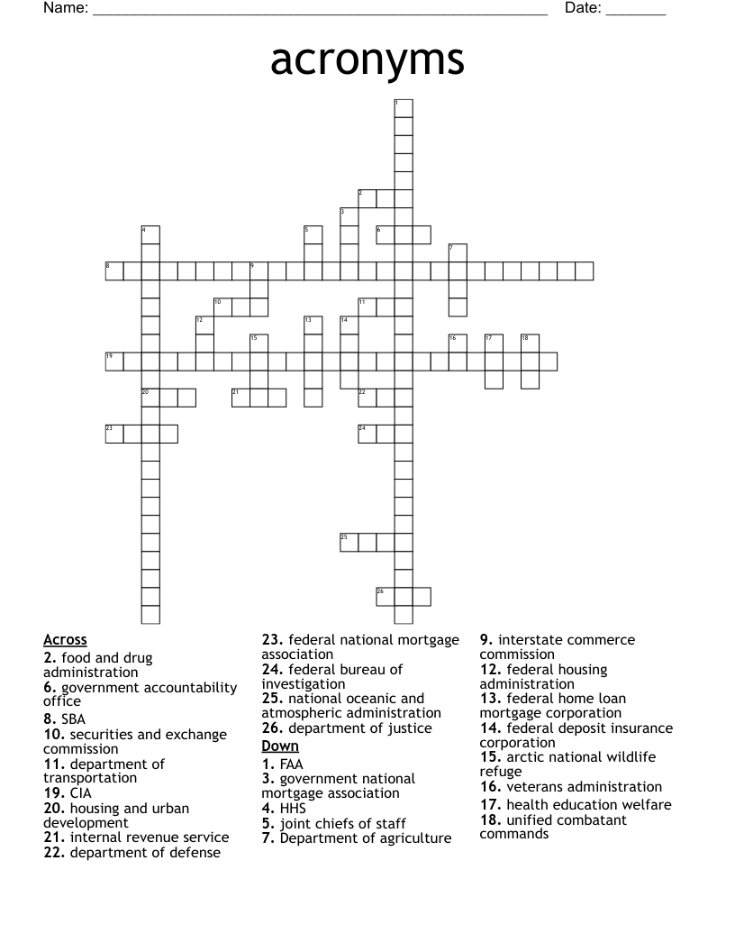 Acronyms Crossword WordMint