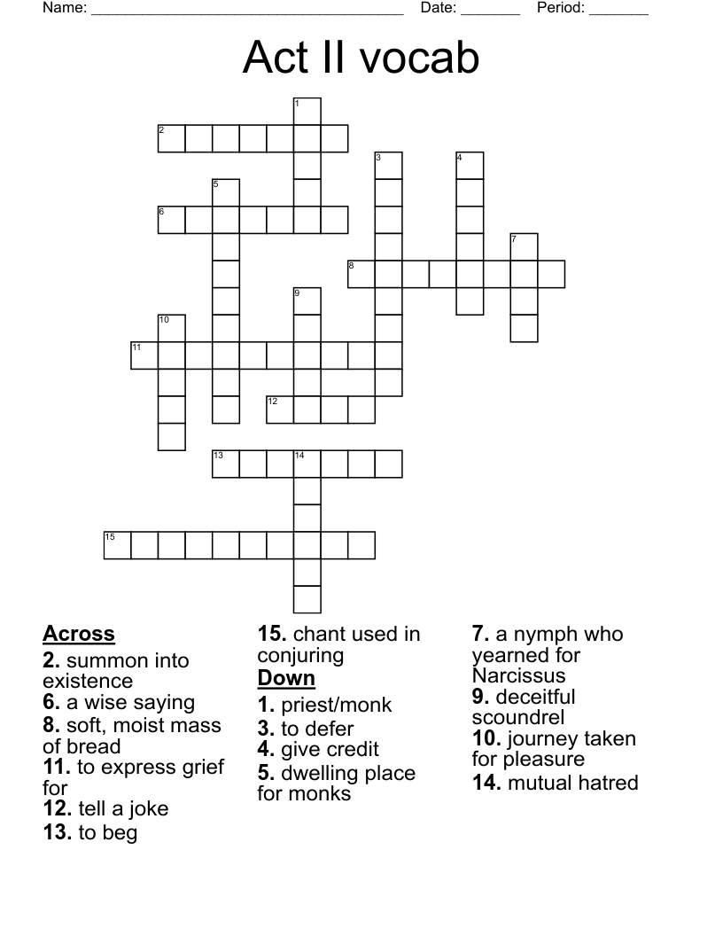 Act Two Vocab Crossword WordMint