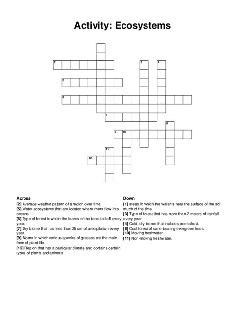 Activity Ecosystems Crossword Puzzle