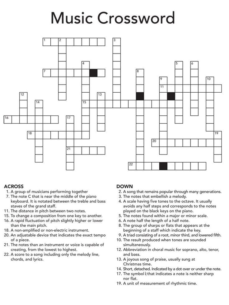 Adult Crossword Puzzles Music Free Download And Print For You