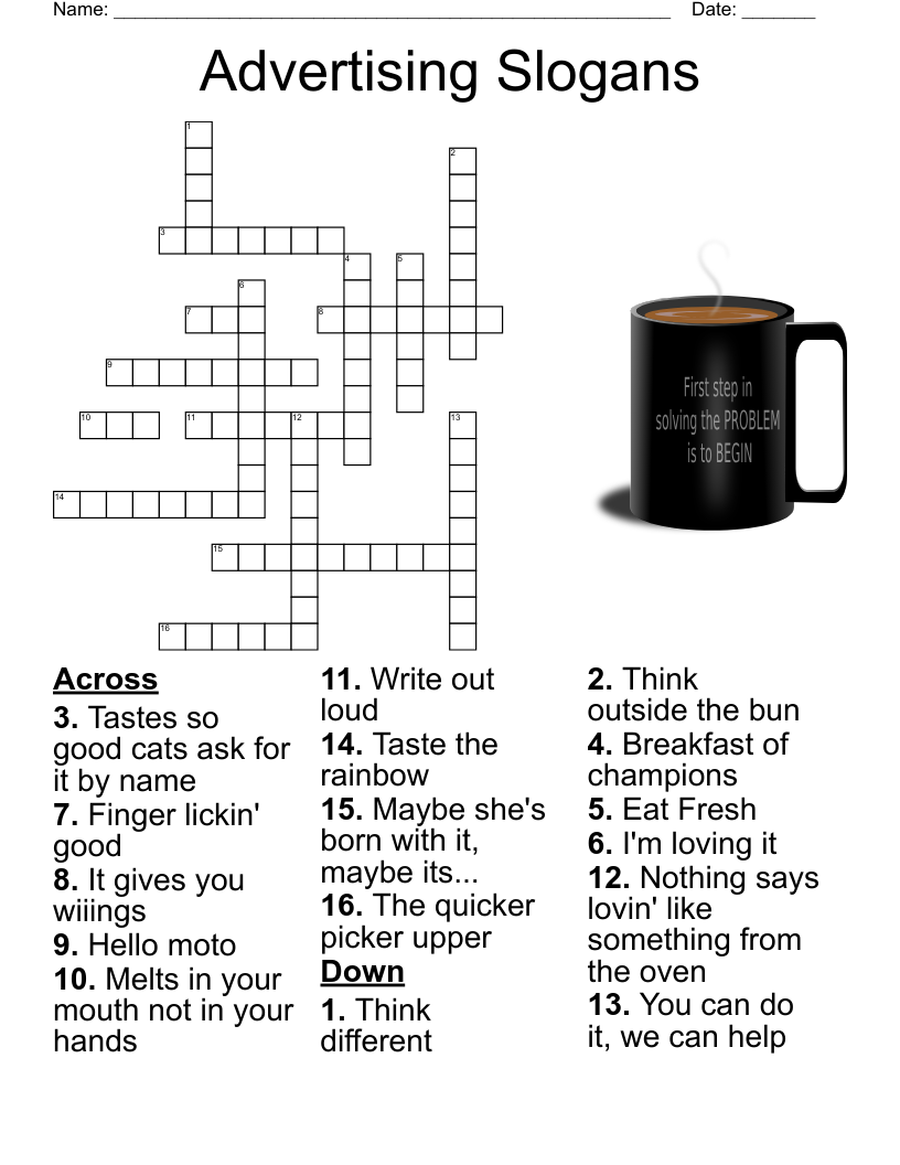 Advertising Slogans Crossword WordMint