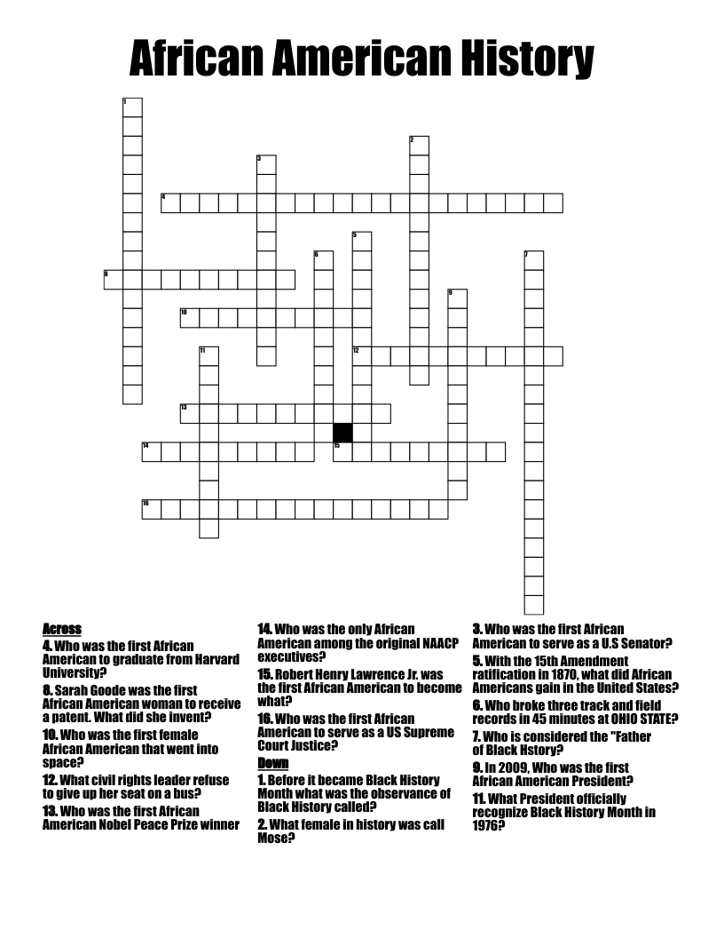 African American History Crossword WordMint