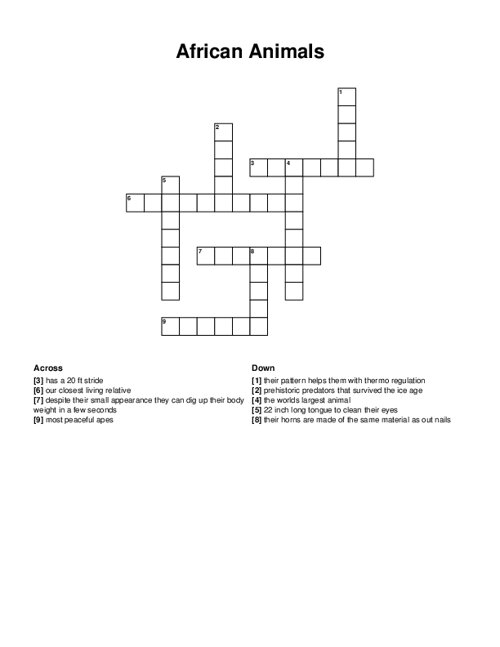 African Animals Crossword Puzzle