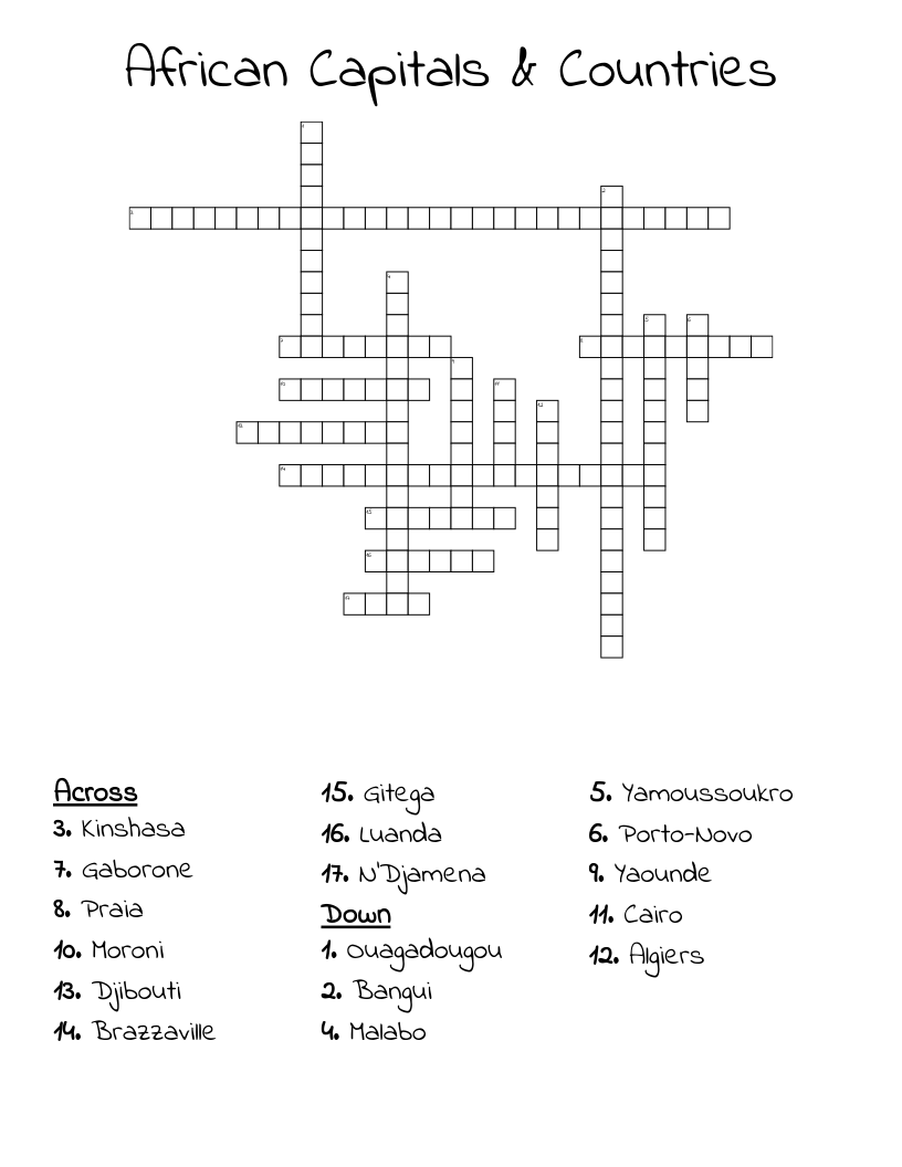 African Capitals Countries Crossword WordMint African Capitals Countries Crossword WordMint