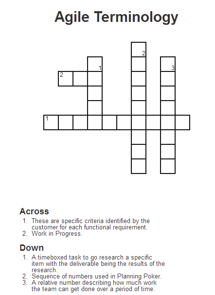 Agile Terminology Crossword Puzzle Crossword Agile Crossword Puzzle