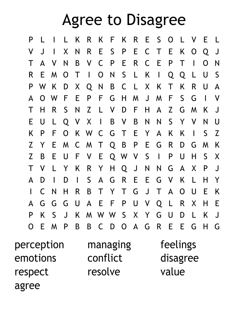 Agree To Disagree Word Search WordMint