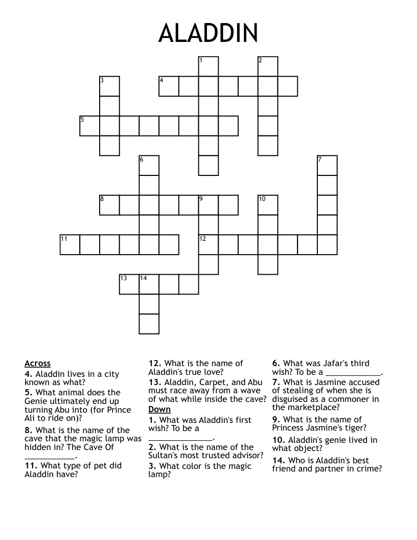 ALADDIN Crossword WordMint
