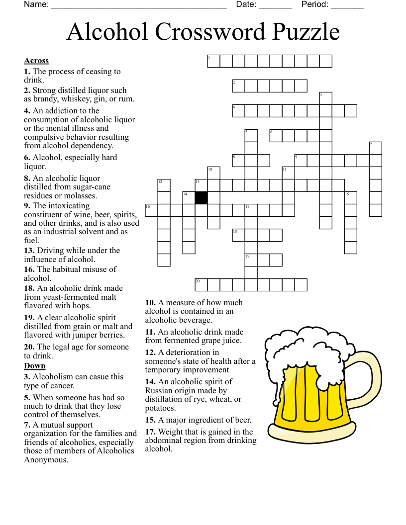 Alcohol Crossword Puzzle WordMint