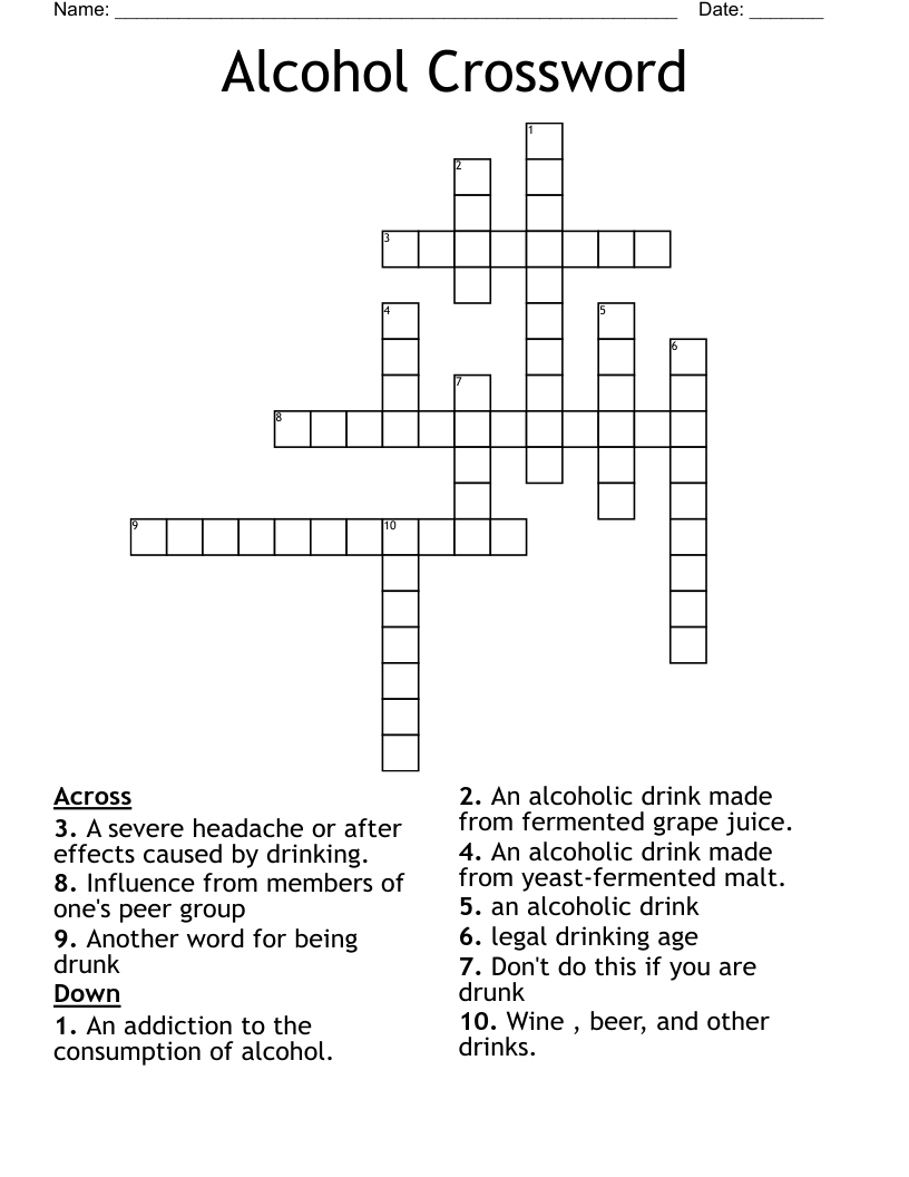 Alcohol Crossword WordMint
