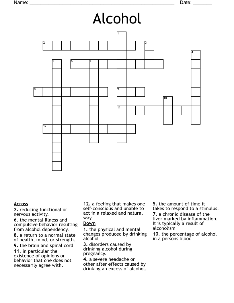 Alcohol Crossword WordMint Alcohol Crossword WordMint