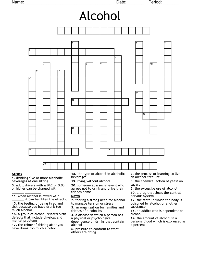 Alcohol Crossword WordMint