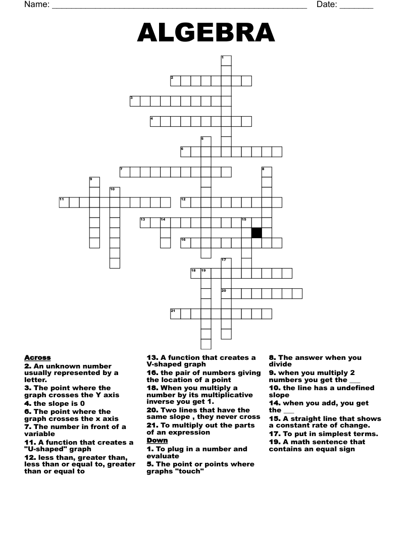 ALGEBRA Crossword WordMint ALGEBRA Crossword WordMint